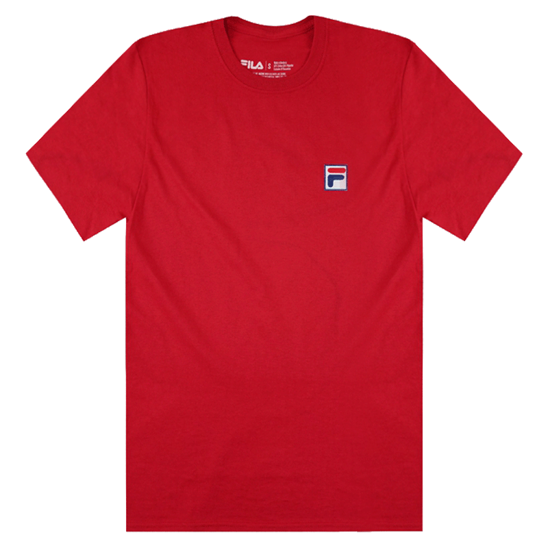 FILA斐乐 男女同款短袖T恤 套头圆领上衣小标志经典款式日常休闲 红色MN81A003-RED-S