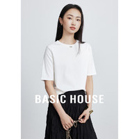 百家好（Basic House）春夏季正肩白色T恤女小个子短袖上衣套头B0624H5R932 白色 M