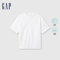 Gap男女装2024夏季吸湿速干拼接抽绳短袖T恤简约上衣465071 白色 180/100A(XL) 亚洲尺码