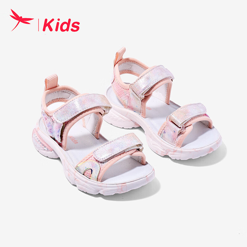 红蜻蜓儿童24夏季童鞋女童时尚休闲中大童沙滩凉鞋 粉色 27码