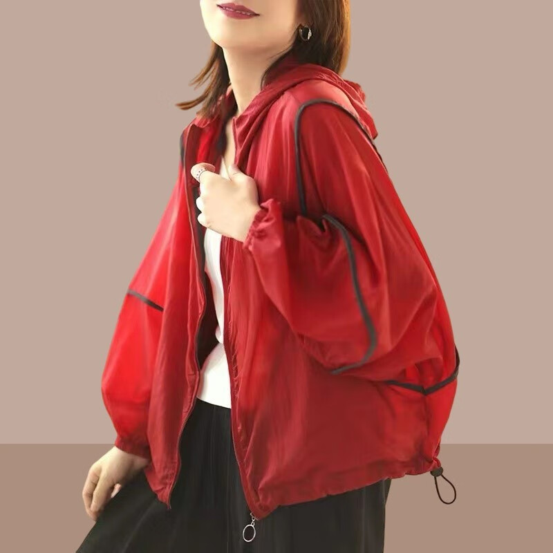 KIAY JOCK法国防晒衣女款夏季轻薄款外套服防紫外线透气皮肤衣夏天 酒红色 XL