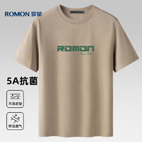 罗蒙（ROMON）短袖T恤男2024夏季冰丝感宽松休闲上衣时尚潮流短袖男SLN1卡其2XL 2XL/185