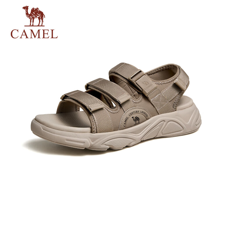 骆驼（CAMEL）户外运动厚底魔术贴休闲沙滩鞋凉鞋男士 G14M220643 杏色 43 
