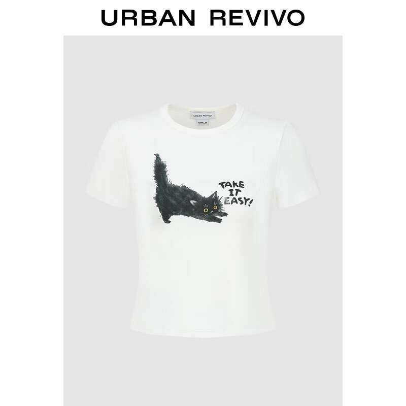 UR2024夏季女装潮流休闲趣味猫咪印花短袖T恤UWV440196 本白 M