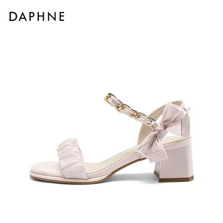 DAPHNE 达芙妮 凉鞋女夏季2024新款粗跟高级感白色仙女配裙子一字带高跟鞋