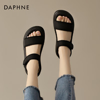 DAPHNE 達芙妮 厚底運動涼鞋女款2023年新款夏季黑色高級感軟底休閑沙灘鞋