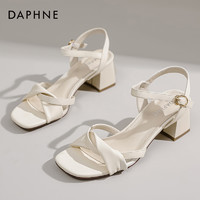 DAPHNE 達芙妮 高跟涼鞋女2024新款夏季氣質外穿一字帶粗跟法式小涼鞋女夏