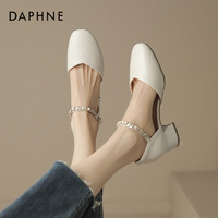 DAPHNE 達芙妮 真皮包頭涼鞋女2024年夏季粗跟高跟鞋圓頭鞋子女款包跟女鞋