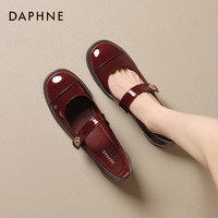 DAPHNE 达芙妮 红色玛丽珍鞋女法式漆皮小皮鞋2024新款真皮平底小香风单鞋