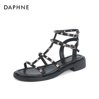 DAPHNE 達芙妮 羅馬涼鞋女外穿夏季2024新款女鞋一字帶扣式法式鉚釘涼鞋女