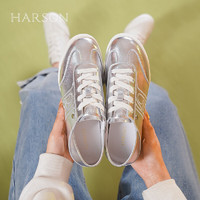 哈森【】24德训鞋女踩跟两穿小白休闲运动板鞋HC241603 银色 37