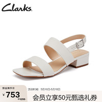 Clarks 其樂 女鞋2022夏季簡約方頭一字帶潮流復古方跟羅馬涼鞋 白色38