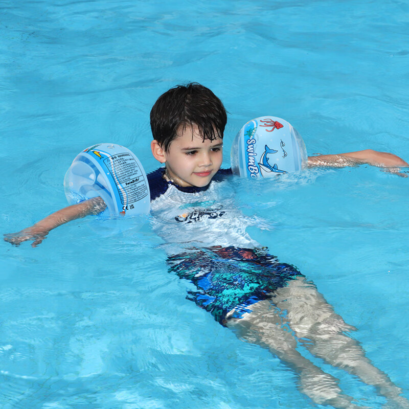 鲸保儿童手臂圈 小孩游泳浮袖宝宝洗澡戏水水袖泳圈儿童游泳装备 鲨鱼圆形手臂圈-XS码
