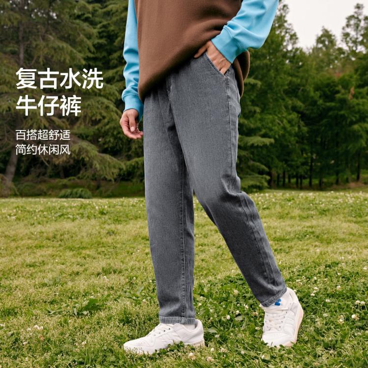 【复古港风】春季热卖男士牛仔裤潮流时尚日常慢跑休闲直筒长裤