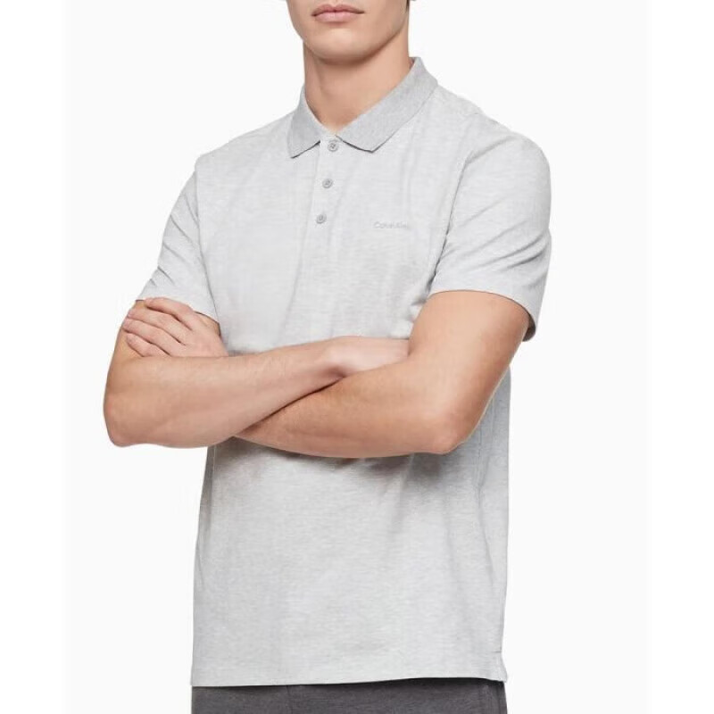 Calvin Klein男士Polo衫短袖吸汗棉质混纺上衣日常12 Heroic Grey Heather XL