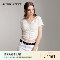 MISS SIXTY2024夏季短袖T恤女V领褶皱抽绳显瘦百搭休闲辣妹风 白色 S