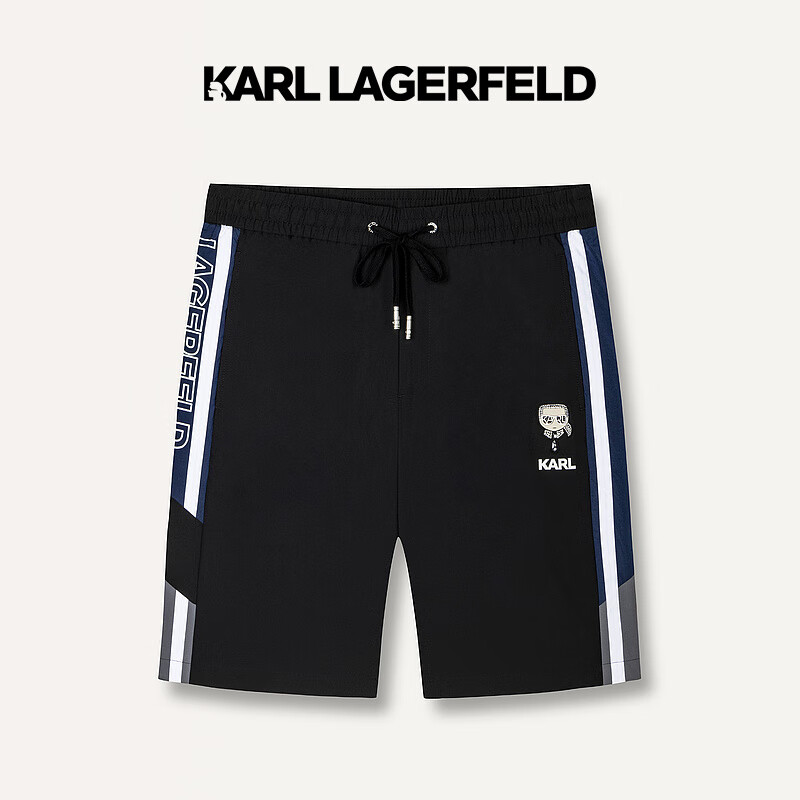 Karl Lagerfeld卡尔拉格斐轻奢老佛爷男装 2024夏款侧条纹KARL钉珠休闲短裤 黑色 50