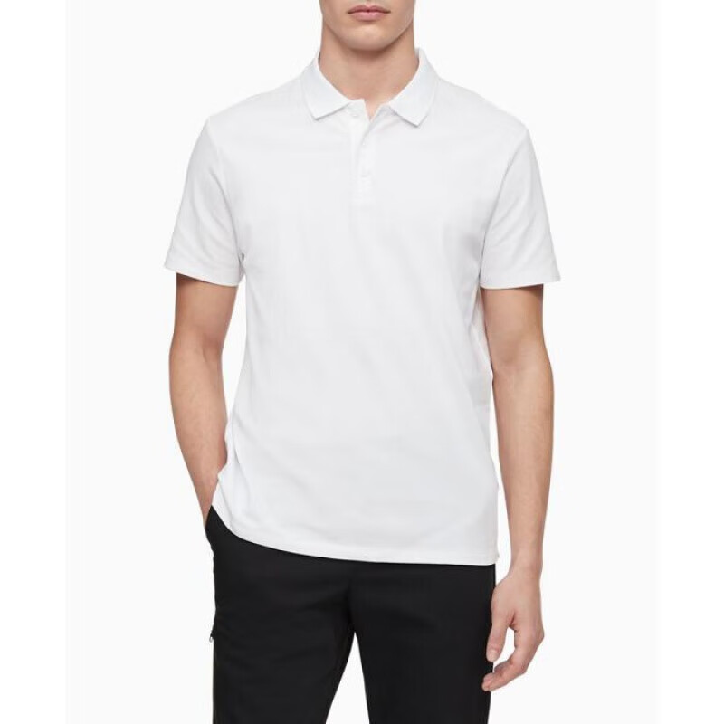 Calvin Klein男士Polo衫短袖吸汗棉质混纺上衣日常12 Brilliant White S