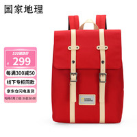国家地理双肩包男14英寸笔记本电脑包休闲书包大容量旅行背包女 红色