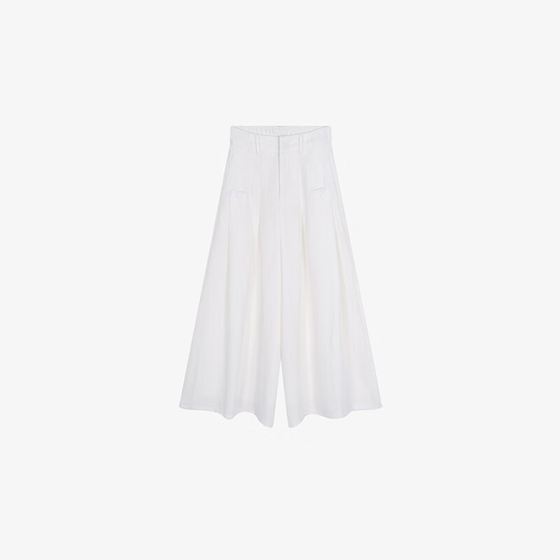 Basic House/百家好白色高腰直筒时尚休闲夏季长裤-B0624H5O502 白色 S85-100斤