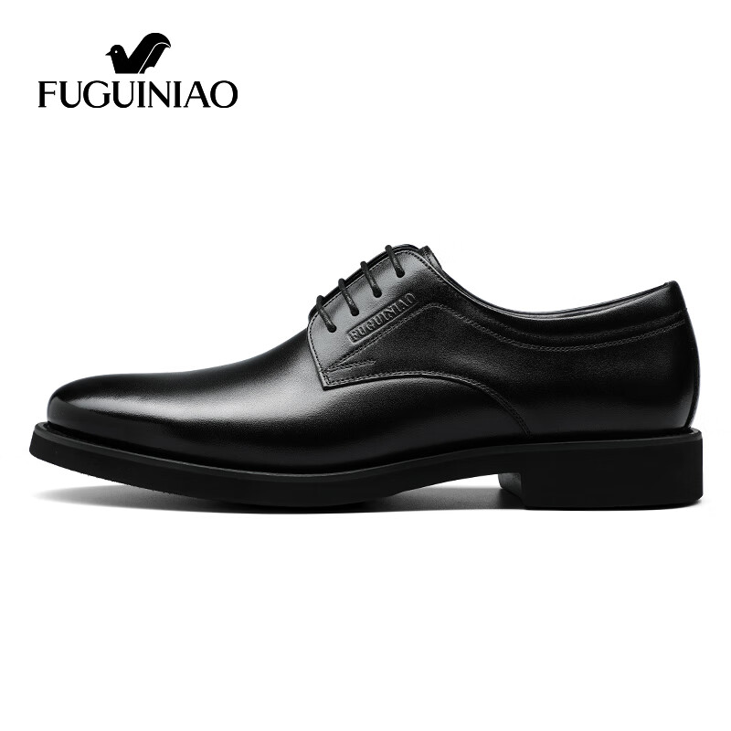 富贵鸟（FUGUINIAO）商务休闲皮鞋正装鞋男士英伦德比鞋男结婚新郎鞋 黑色 40 