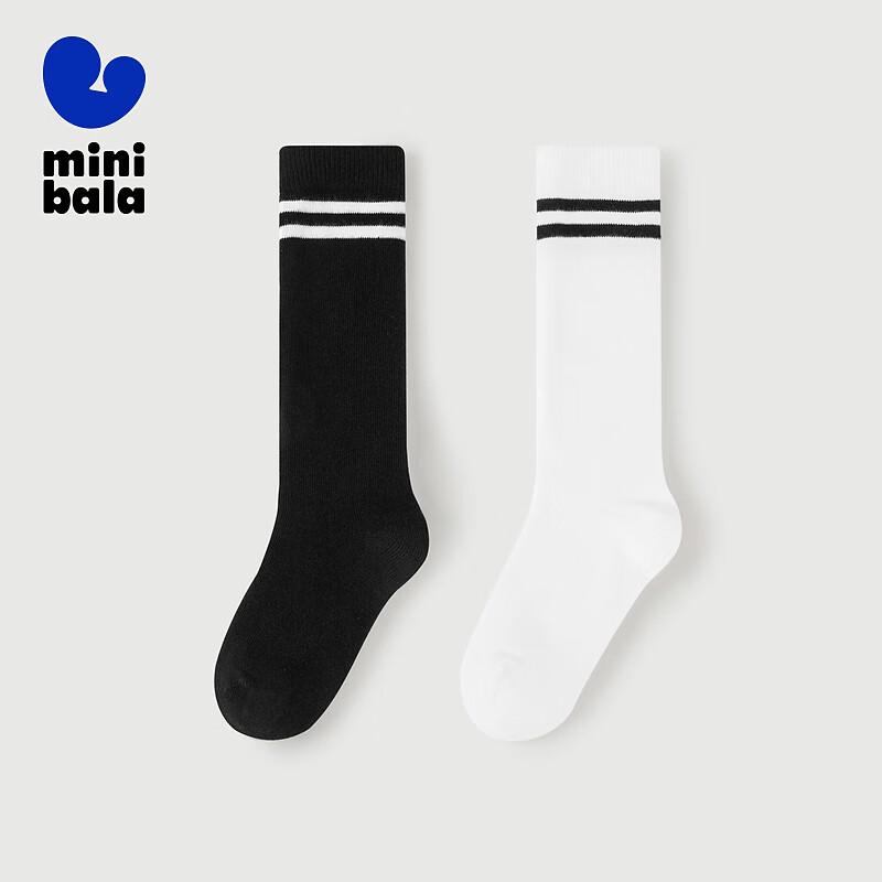 迷你巴拉【2双装】男女童学院风小腿袜儿童夏季薄款透气袜子 白黑色调00319 120cm