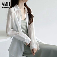 AMH 韓都衣舍旗下AMH空調衫新款防曬襯衫薄款女夏季外搭罩衫雪紡上衣