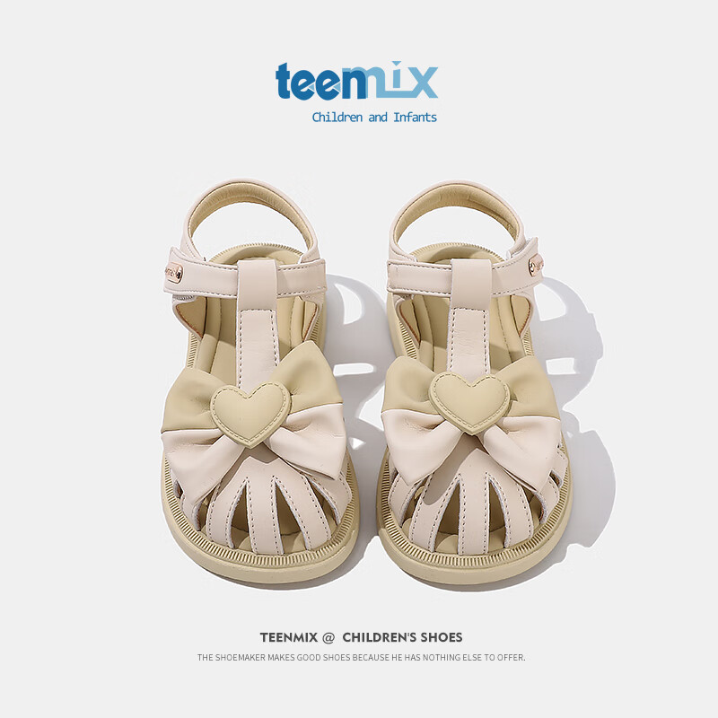 天美意（TEENMIX）天美意童鞋女童凉鞋2024夏季包头女宝宝沙滩鞋小孩公主鞋子 米色  34码