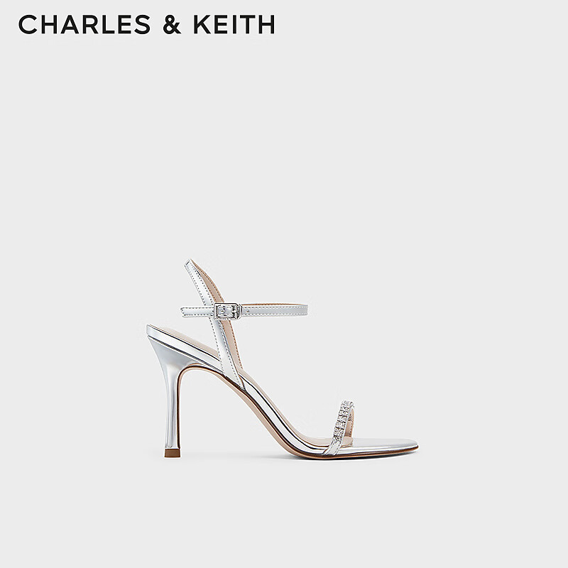 CHARLES&KEITH亮钻一字带露趾高跟凉鞋女CK1-60920361 Silver银色 40
