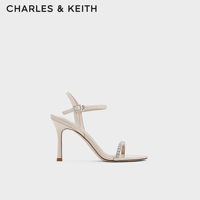 CHARLES&KEITH亮钻一字带露趾高跟凉鞋女CK1-60920361 Cream奶白色 38