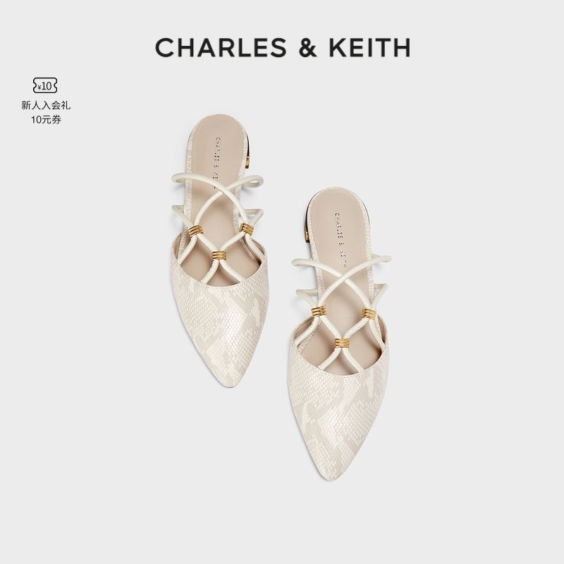CHARLES & KEITH CHARLES&KEITH女士交叉带饰尖头低跟凉鞋CK1-70920093