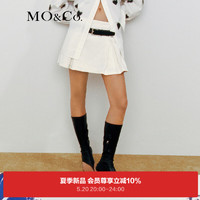 MO&Co.2024夏中低腰压褶牛仔裤裙裤短裤(附腰带)MBD2SOT028 牛仔白色 25/XS