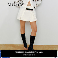 MO&Co.2024夏中低腰压褶牛仔裤裙裤短裤(附腰带)MBD2SOT028 牛仔白色 29/XL