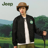 Jeep童装儿童夹克外套2024春季防风防寒保暖男童飞行员工装风潮流上衣 黑色 150cm