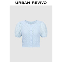 UR2024夏季女装法式浪漫甜美纽扣泡泡袖针织衫UWL940067 浅蓝 XL