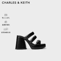 CHARLES&KEITH24夏防水台半拖粗跟厚底高跟凉鞋CK1-60580292 Black黑色 37