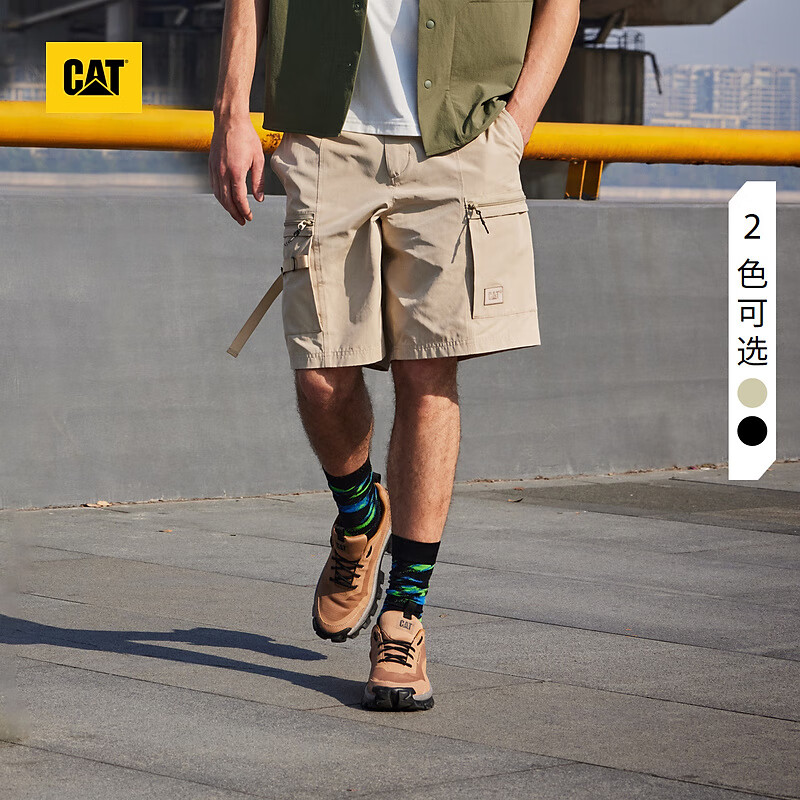 CAT卡特24夏季男户外多功能口袋设计宽松百搭直筒工装短裤 浅卡其色 S