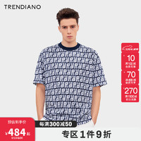 TRENDIANO数码印花短袖T恤2024年春季休闲时尚圆领上衣男 蓝色 M