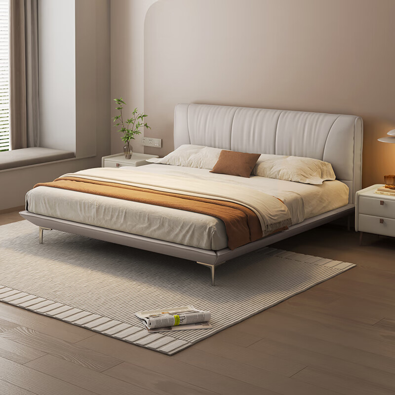 顾家家居（KUKA）现代意式纳帕皮床双人床卧室头层牛皮软床DS8191B 雪雾白1.8*2.0m
