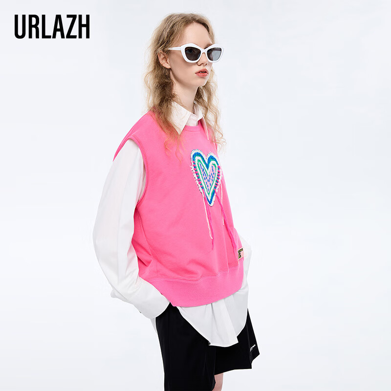 有兰（URLAZH）春季洋气时尚纯棉宽松粉色减龄背心针织衫短款LM1SY03 桃红色 XS