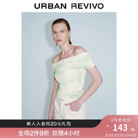 UR2024夏季女装薄荷曼波印花修身一字肩短袖T恤UWG440093 白绿印花 L