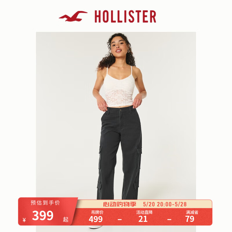 HOLLISTER24夏季美式4口袋高腰宽松休闲工装裤 女 KI356-4130 黑色 165/76A