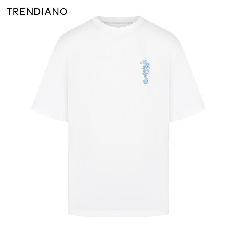 TRENDIANO潮趣烫印字母圆领T恤2024年夏季美式趣味穿搭短袖男 米白 S