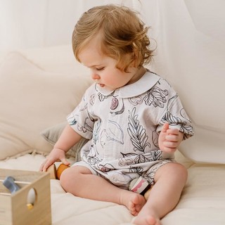 EMXEE 嫚熙 婴儿衣服丝麻弹力棉夏季短袖舒适透气新生儿连体衣