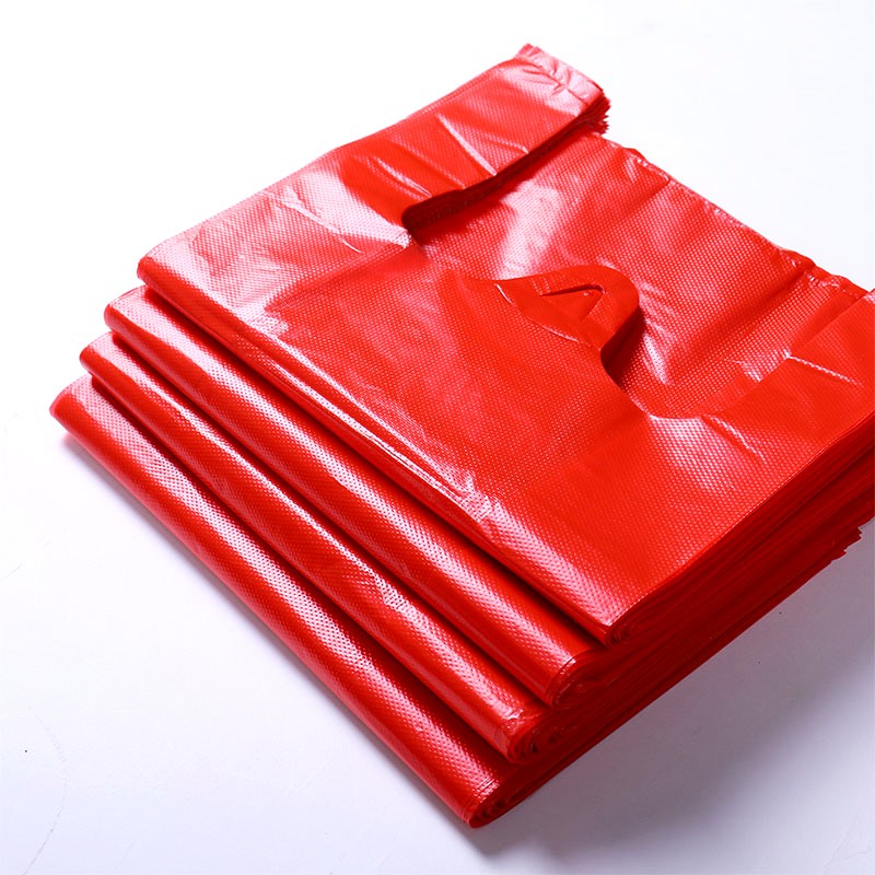 映季红色塑料袋加厚手提食品袋超市购物袋家用储物外卖打包收纳垃圾袋 加厚红色100个装 22*35cm