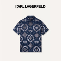 Karl Lagerfeld卡尔拉格斐轻奢老佛爷男装 2024夏款KARL潮流印花短袖夹克外套 藏青 56