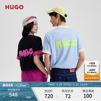 HUGO【100%棉 男女同款】 24夏季双图案宽松棉质短袖T恤 455-蓝色 XXL
