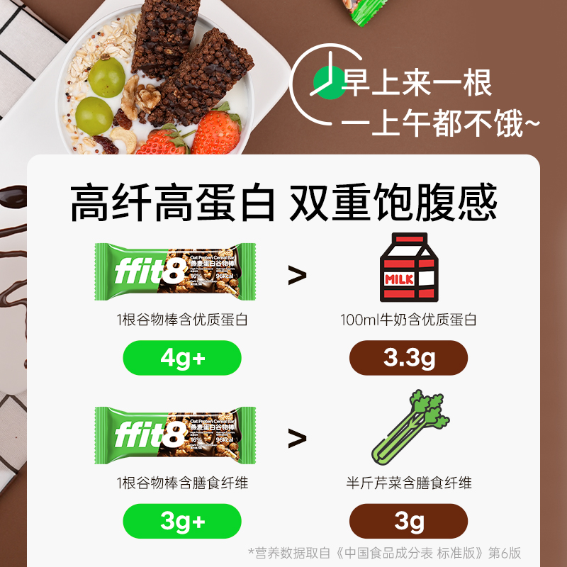 ffit8燕麦蛋白谷物棒巧克力味高蛋白高膳食营养轻食代餐175g*3