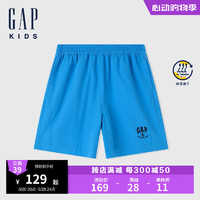 Gap男童2024夏季吸湿速干logo直筒松紧短裤运动休闲裤466758 蓝色 130cm(8-9岁) 亚洲尺码