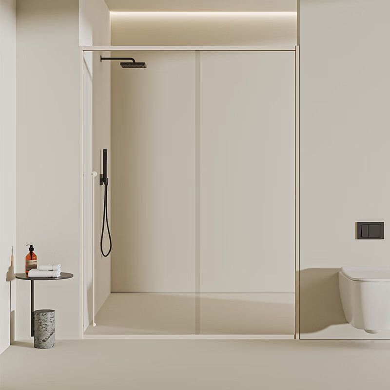 浪鲸（SSWW）一字型淋浴房不锈钢材钢化玻璃浴室卫生间隔断干湿分离家用淋浴房 【奶白】一固一活 不锈钢材 3.0平方